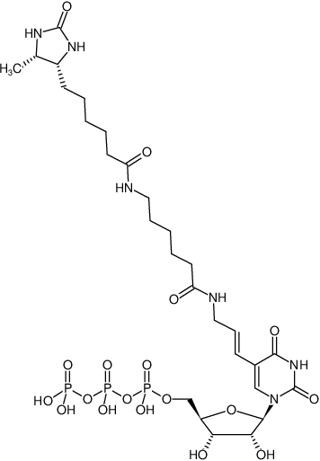 Structural formula of Desthiobiotin-11-UTP (5-(3-Aminoallyl)-uridine-5'-triphosphate, labeled with Desthiobiotin, Triethylammonium salt)