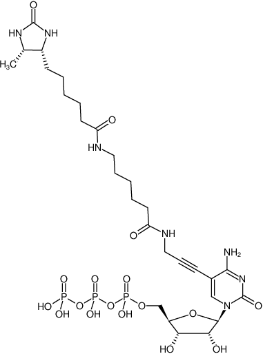 Structural formula of Desthiobiotin-11-CTP (5-Propargylamino-cytidine-5'-triphosphate, labeled with Desthiobiotin,  Triethylammonium salt)