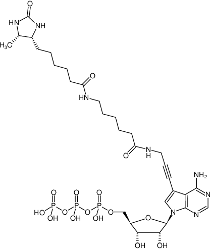 Structural formula of Desthiobiotin-11-ATP (7-Deaza-7-propargylamino-adenosine-5'-triphosphate, labeled with Desthiobiotin, Triethylammonium salt)