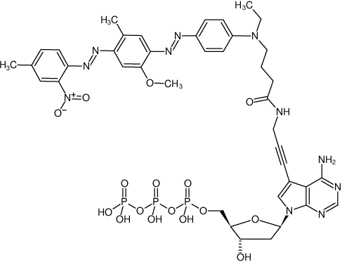 Structural formula of 7-Propargylamino-7-deaza-dATP-BHQ-1 (7-Deaza-7-propargylamino-2'-deoxyadenosine-5'-triphosphate, labeled with BHQ-1™, Triethylammonium salt)