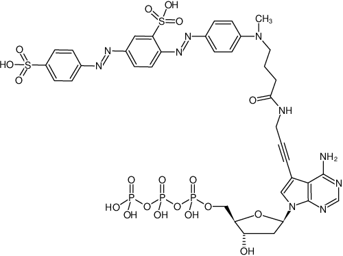 Structural formula of 7-Propargylamino-7-deaza-dATP-BHQ-10 (7-Deaza-7-propargylamino-2'-deoxyadenosine-5'-triphosphate, labeled with BHQ-10™, Triethylammonium salt)