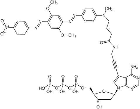 Structural formula of 7-Propargylamino-7-deaza-dATP-BHQ-2 (7-Deaza-7-propargylamino-2'-deoxyadenosine-5'-triphosphate, labeled with BHQ-2™, Triethylammonium salt)