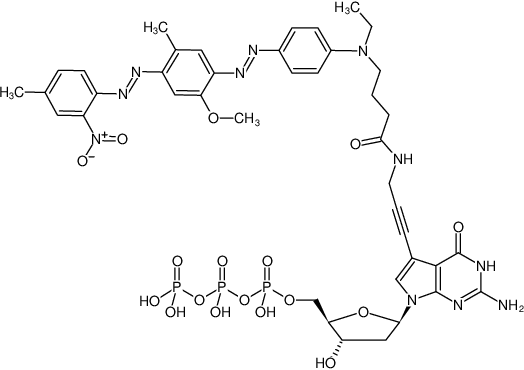 Structural formula of 7-Propargylamino-7-deaza-dGTP-BHQ-1 (7-Deaza-7-propargylamino-2'-deoxyguanosine-5'-triphosphate, labeled with BHQ-1™, Triethylammonium salt)