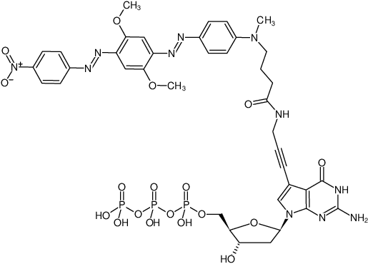 Structural formula of 7-Propargylamino-7-deaza-dGTP-BHQ-2 (7-Deaza-7-propargylamino-2'-deoxyguanosine-5'-triphosphate, labeled with BHQ-2™, Triethylammonium salt)