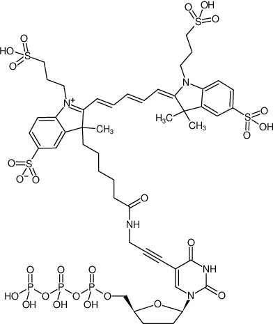 Structural formula of 5-Propargylamino-ddUTP-AF647A (5-Propargylamino-2',3'-dideoxyuridine-5'-triphosphate, labeled with AF647A, Triethylammonium salt)