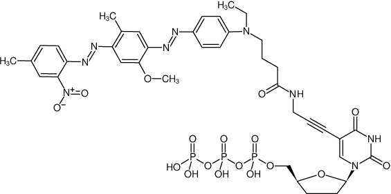 Structural formula of 5-Propargylamino-ddUTP-BHQ-1 (5-Propargylamino-2',3'-dideoxyuridine-5'-triphosphate, labeled with BHQ-1™, Triethylammonium salt)