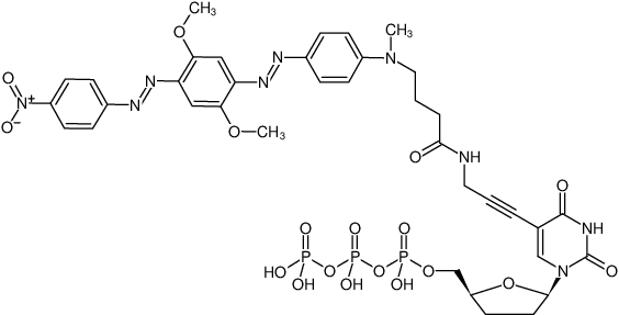 Structural formula of 5-Propargylamino-ddUTP-BHQ-2 (5-Propargylamino-2',3'-dideoxyuridine-5'-triphosphate, labeled with BHQ-2™, Triethylammonium salt)