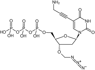 Structural formula of 3'-O-Azidomethyl-5-Propargylamino-dUTP (3'-O-Azidomethyl-5-Propargylamino-2‘-deoxyuridine-5‘-triphosphate, Sodium salt)