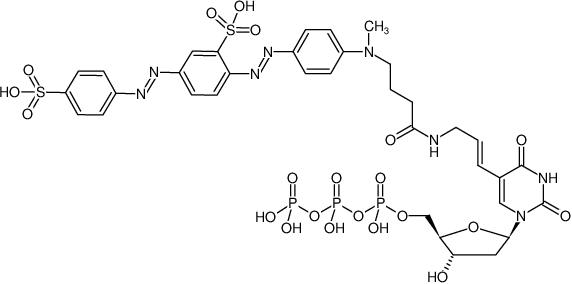 Structural formula of Aminoallyl-dUTP-BHQ-10 (5-(3-Aminoallyl)-2'-deoxyuridine-5'-triphosphate, labeled with BHQ-10™, Triethylammonium salt)