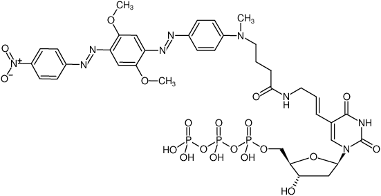 Structural formula of Aminoallyl-dUTP-BHQ-2 (5-(3-Aminoallyl)-2'-deoxyuridine-5'-triphosphate, labeled with BHQ-2™, Triethylammonium salt)